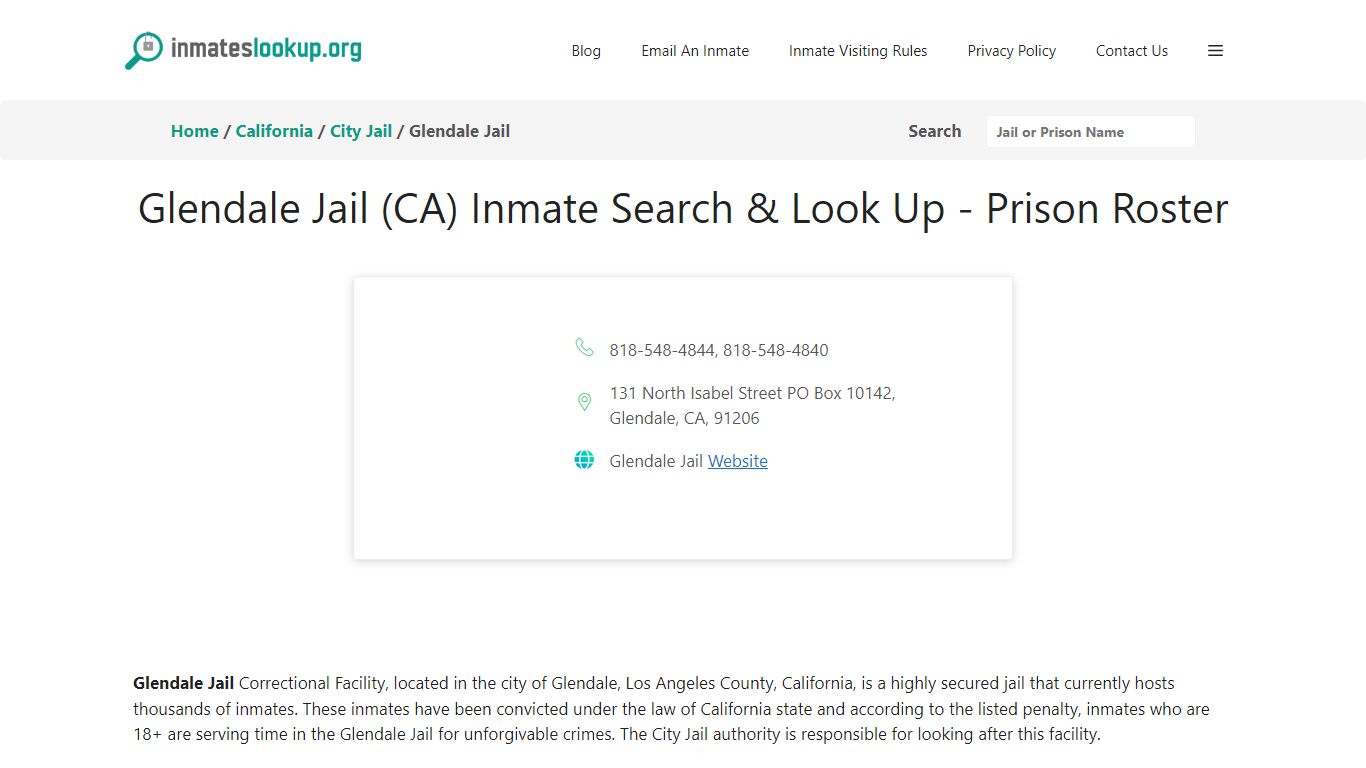 Glendale Jail (CA) Inmate Search & Look Up - Prison Roster